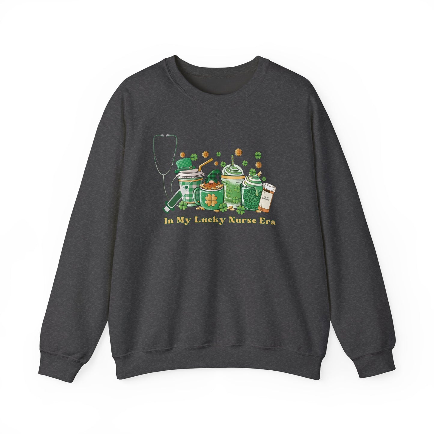 Nurse St. Patricks Sweatshirt , In my lucky Nurse Era, coffee, stethoscope, shots sweatshirt.
