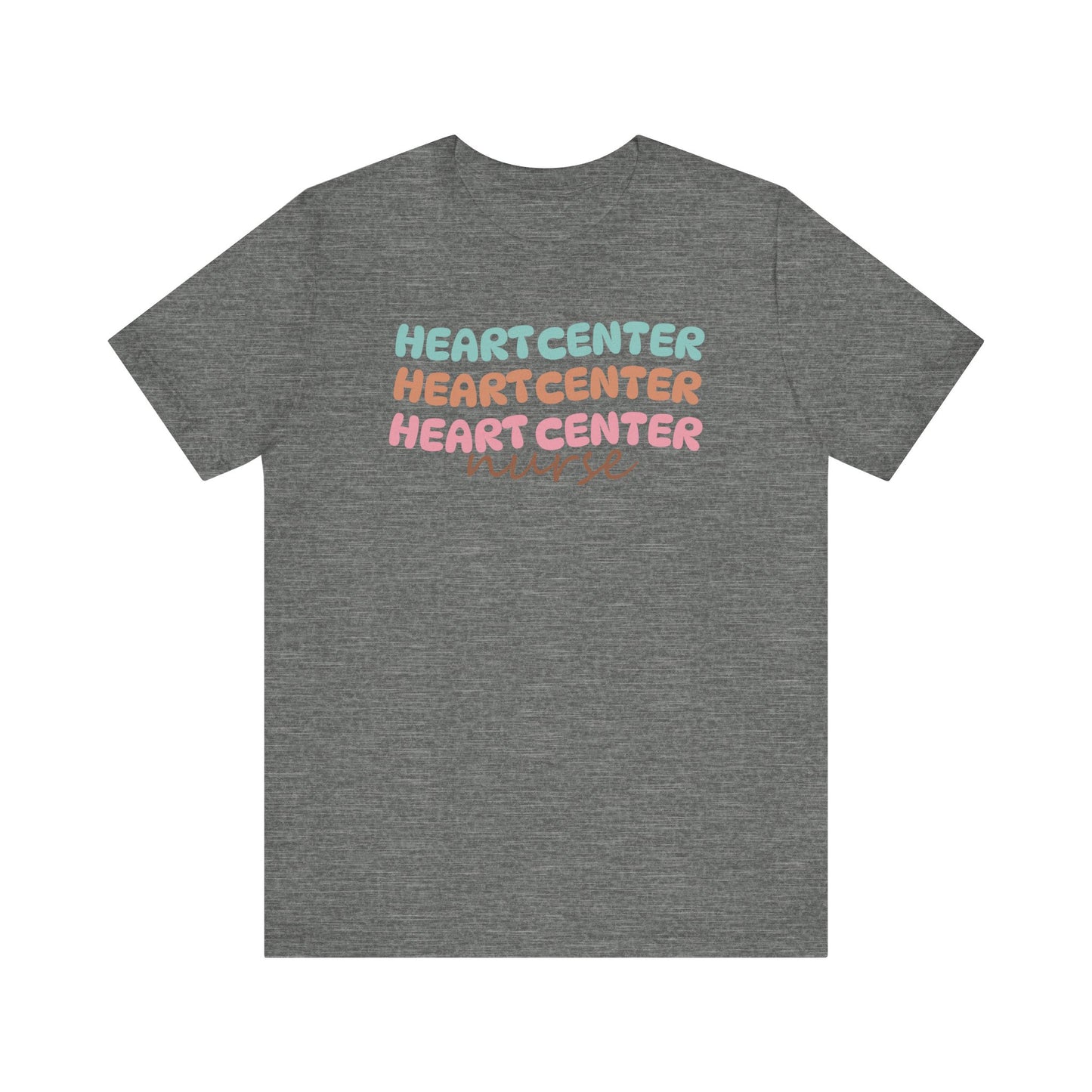 Rainbow Heart Center Bella Canvas Tshirt, multicolor tshirt perfect for work or out.
