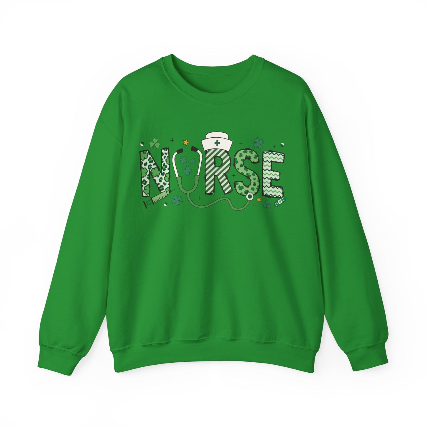 Festive Nurse St. Patricks Day Sweatshirt,  RN sweatershirt, ER Nurse, NICU Nurse, PICU nurse, clover, lucky nurse sweatshirt.