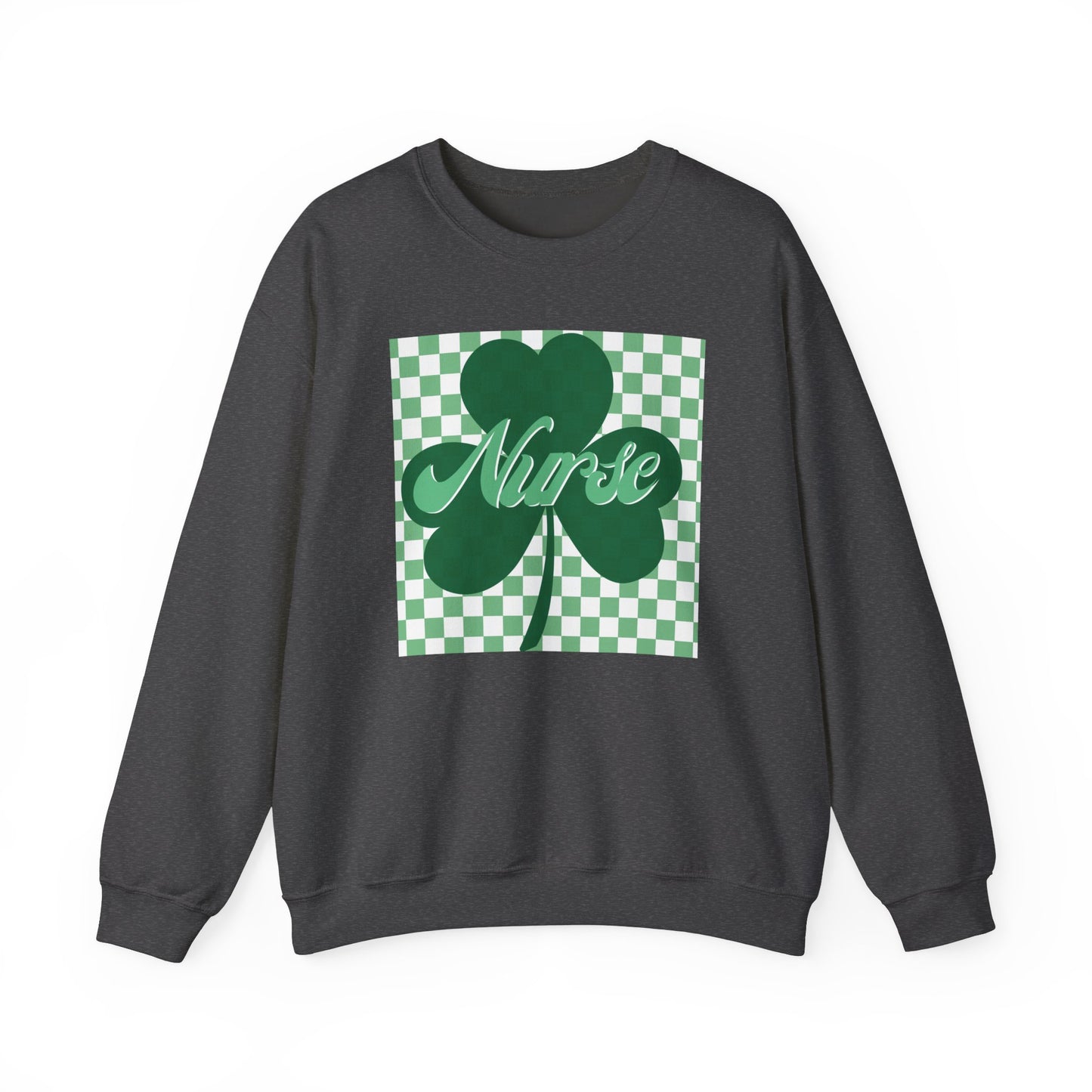 Retro Green Checkered Clover Nurse St. Patricks Clover Sweatshirt,  Heart RN, nurse, retro lucky nurse, ED RN Nurse St. Pattys Sweatshirt