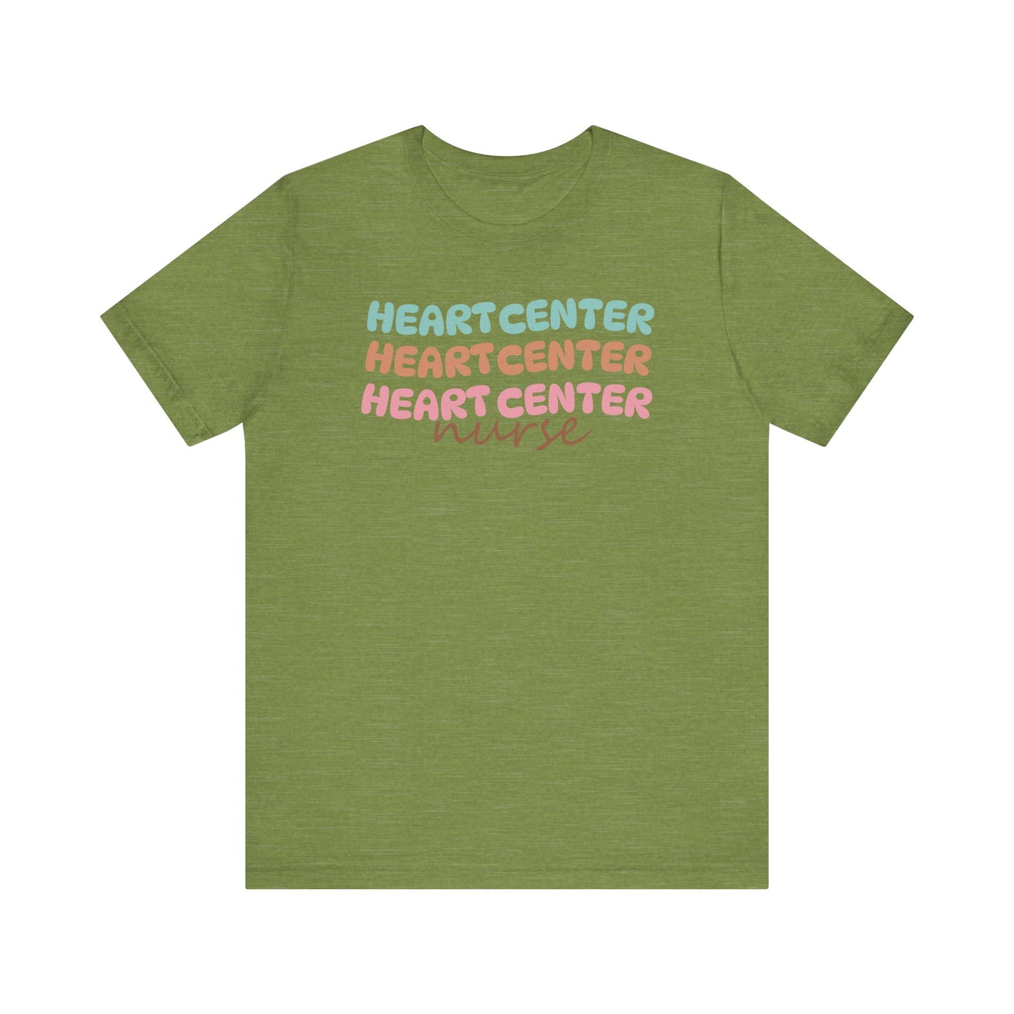 Rainbow Heart Center Bella Canvas Tshirt, multicolor tshirt perfect for work or out.
