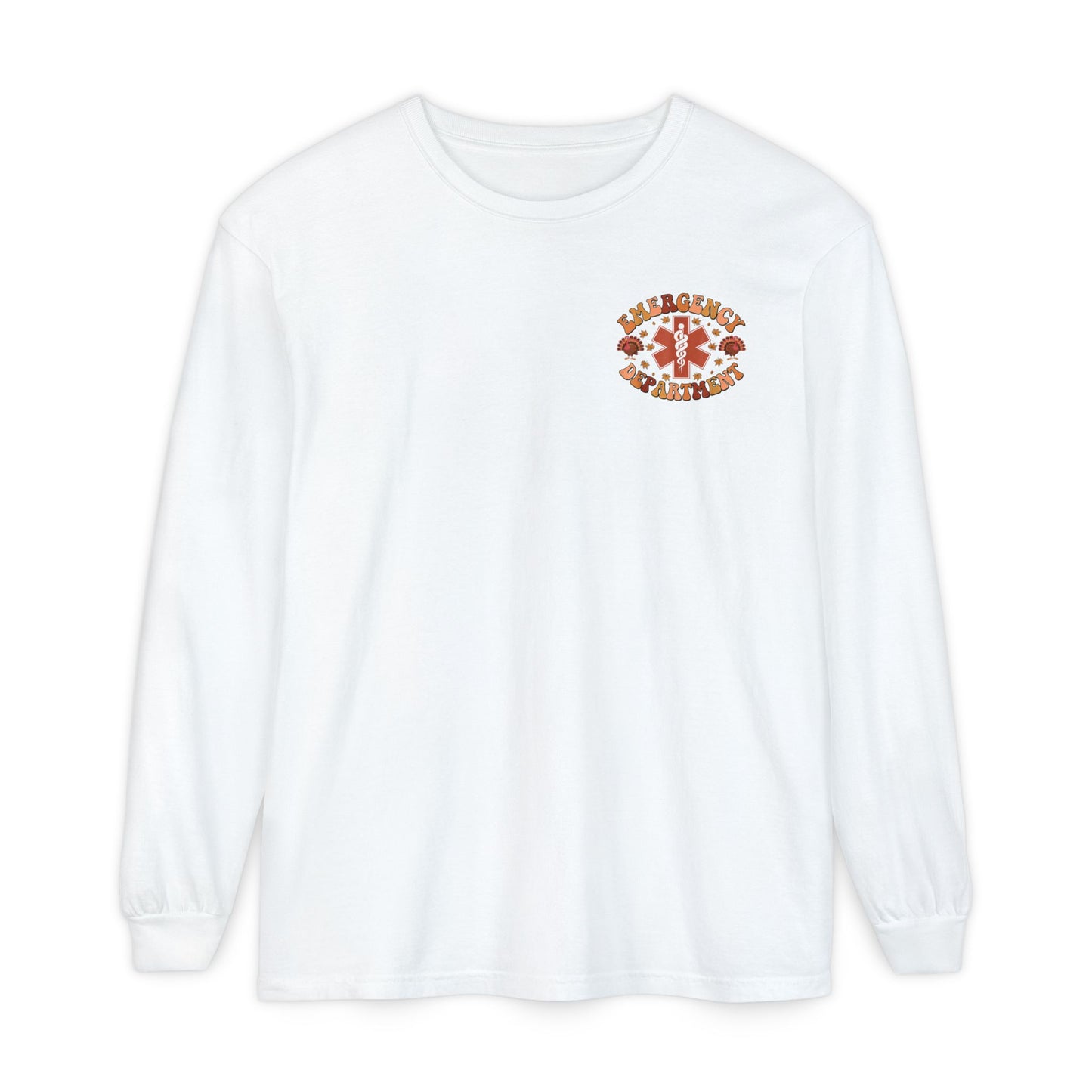 Turkey front ED sign, thanksgiving theme ED Nurse longsleeve , pediatric nurse shirt, comfort colors turkey nurse shirt, Peds nurse,fall nurse shirt