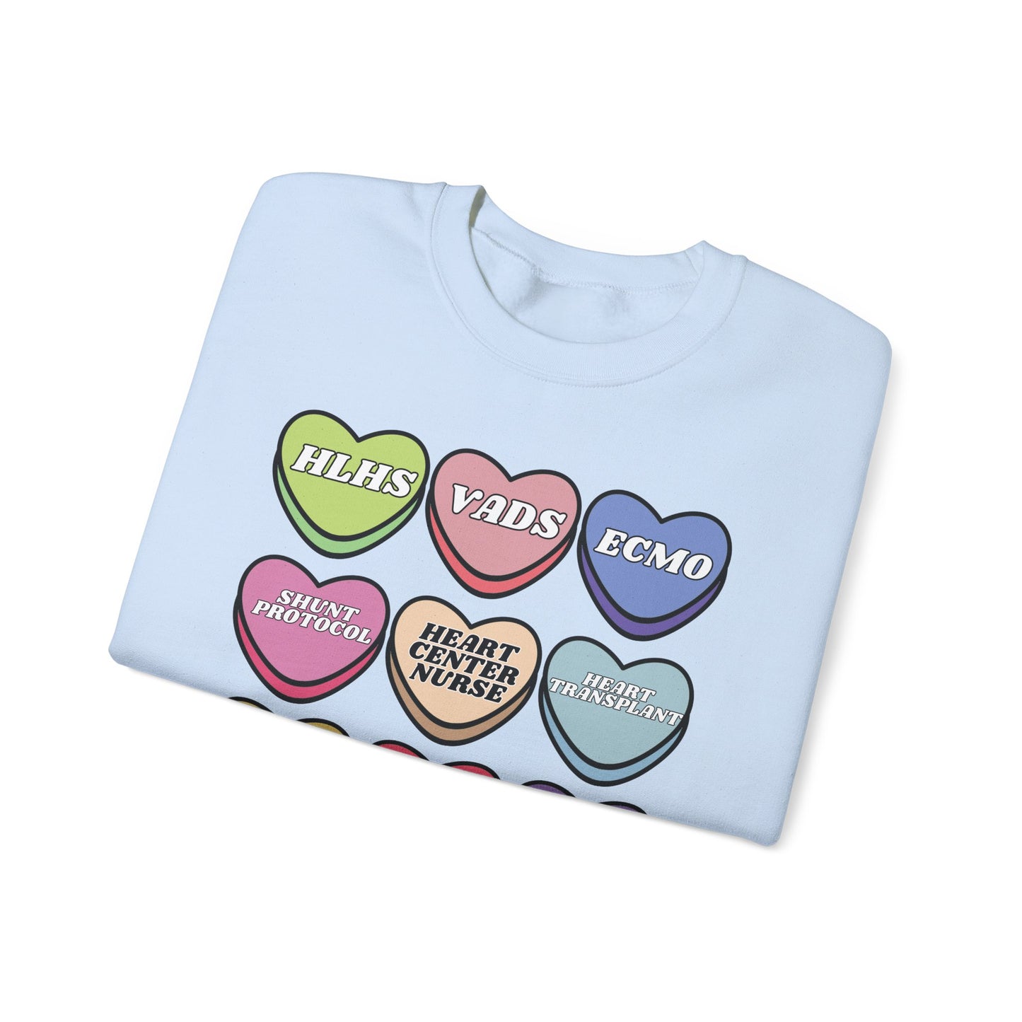 Heart Center Nurse Valentine’s Day Sweatshirt, Cute Candy Heart Sayings, match your coworkers this Valentine’s Day