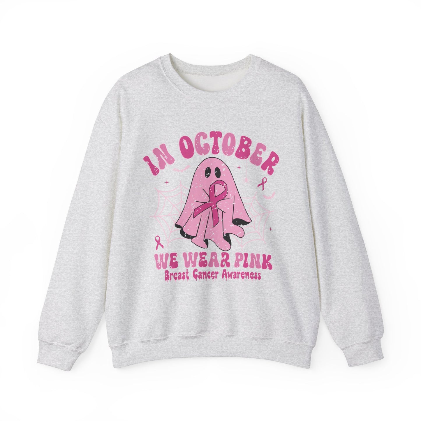 Cute Breast Cancer Awareness Ghost Sweatshirt, In October We Wear Pink, cozy sweatshirt to support breast cancer