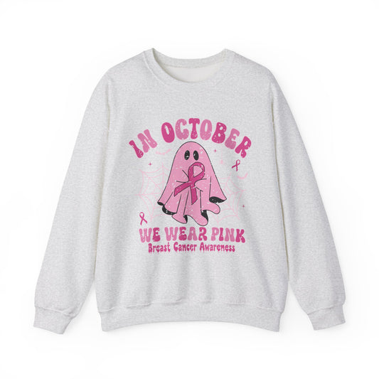 Cute Breast Cancer Awareness Ghost Sweatshirt, In October We Wear Pink, cozy sweatshirt to support breast cancer