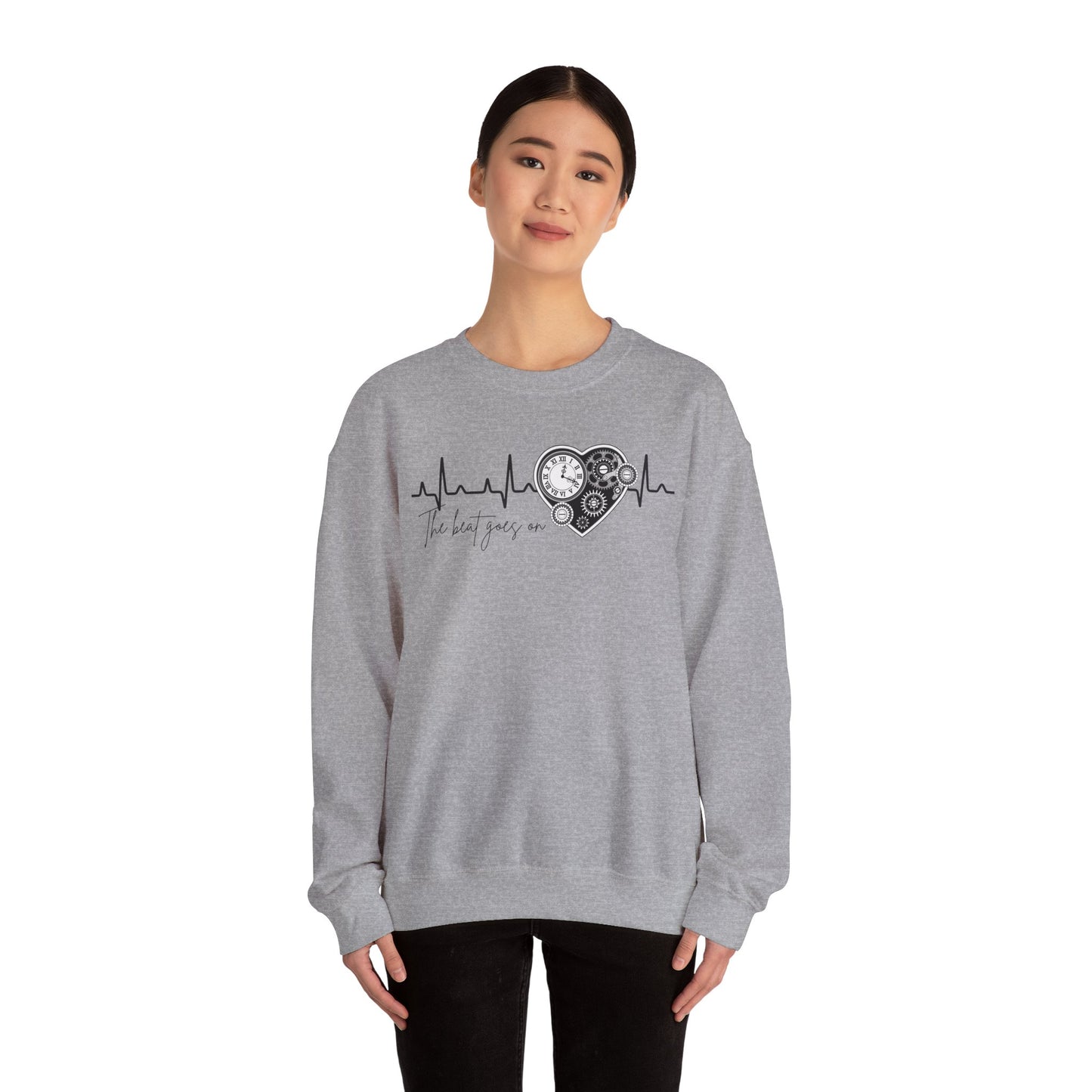 The beat goes on cardiology sweatshirt, cute and cozy mechanical heart gildan sweatshirt