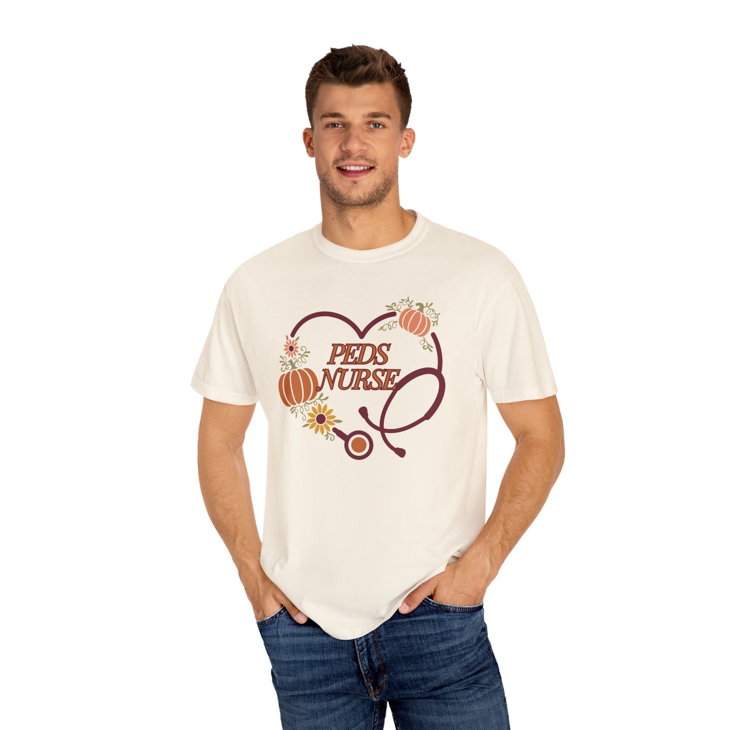 Fall PedsNurse Stethoscope heart, fall shirt, gift for nurse,cute holiday shirt, comfort colors, thanksgiving shirt