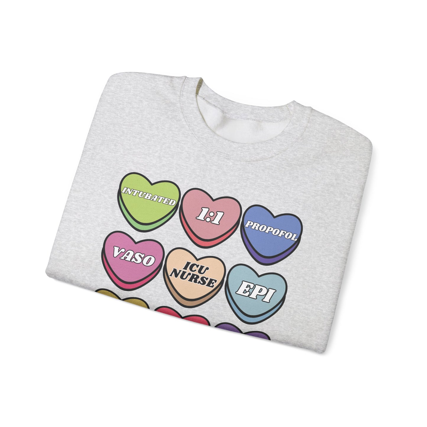 ICU Nurse Valentine’s Day Sweatshirt, Cute Candy Heart NICU Sayings, match your coworkers this Valentine’s Day
