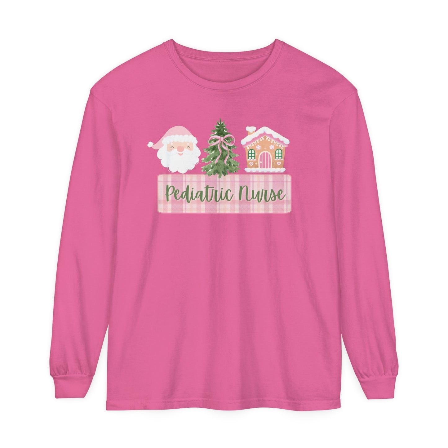 Pediatric Nurse Christmas Shirt, Comfort Colors Long Sleeve, Pink Christmas Pediatric Nurse, gift for any Peds nurse this Holiday Season!