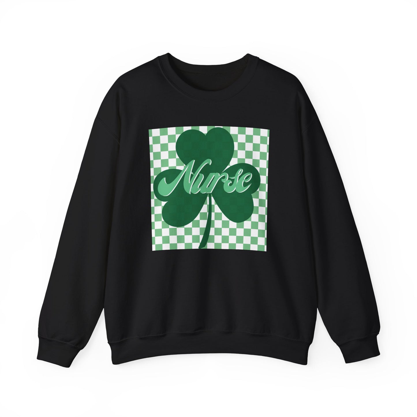 Retro Green Checkered Clover Nurse St. Patricks Clover Sweatshirt,  Heart RN, nurse, retro lucky nurse, ED RN Nurse St. Pattys Sweatshirt
