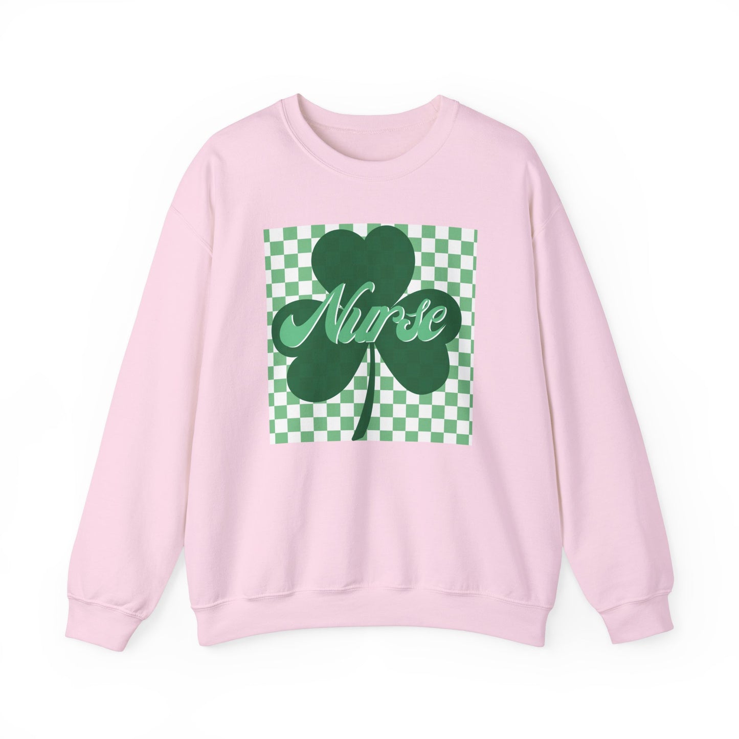 Retro Green Checkered Clover Nurse St. Patricks Clover Sweatshirt,  Heart RN, nurse, retro lucky nurse, ED RN Nurse St. Pattys Sweatshirt