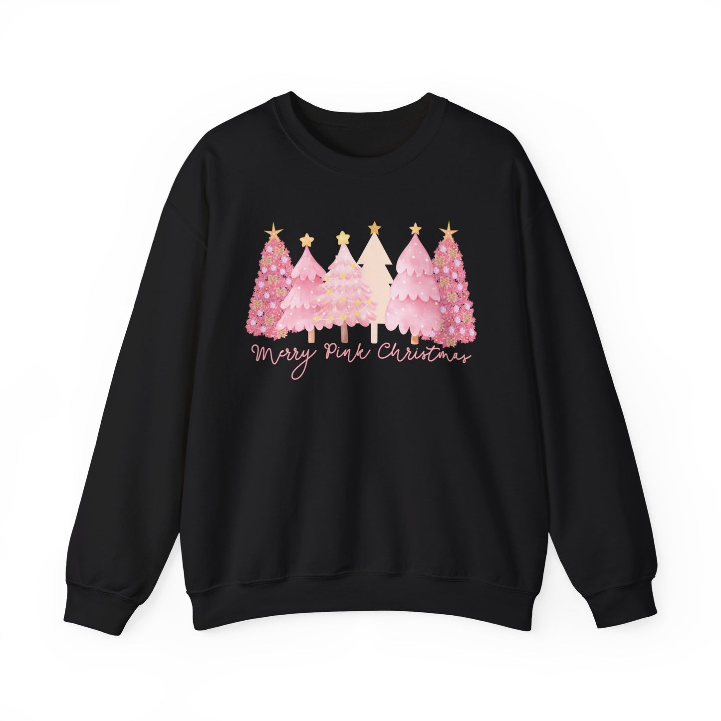 Merry Pink Christmas Sweatshirt, beautiful pink and gold Christmas Trees