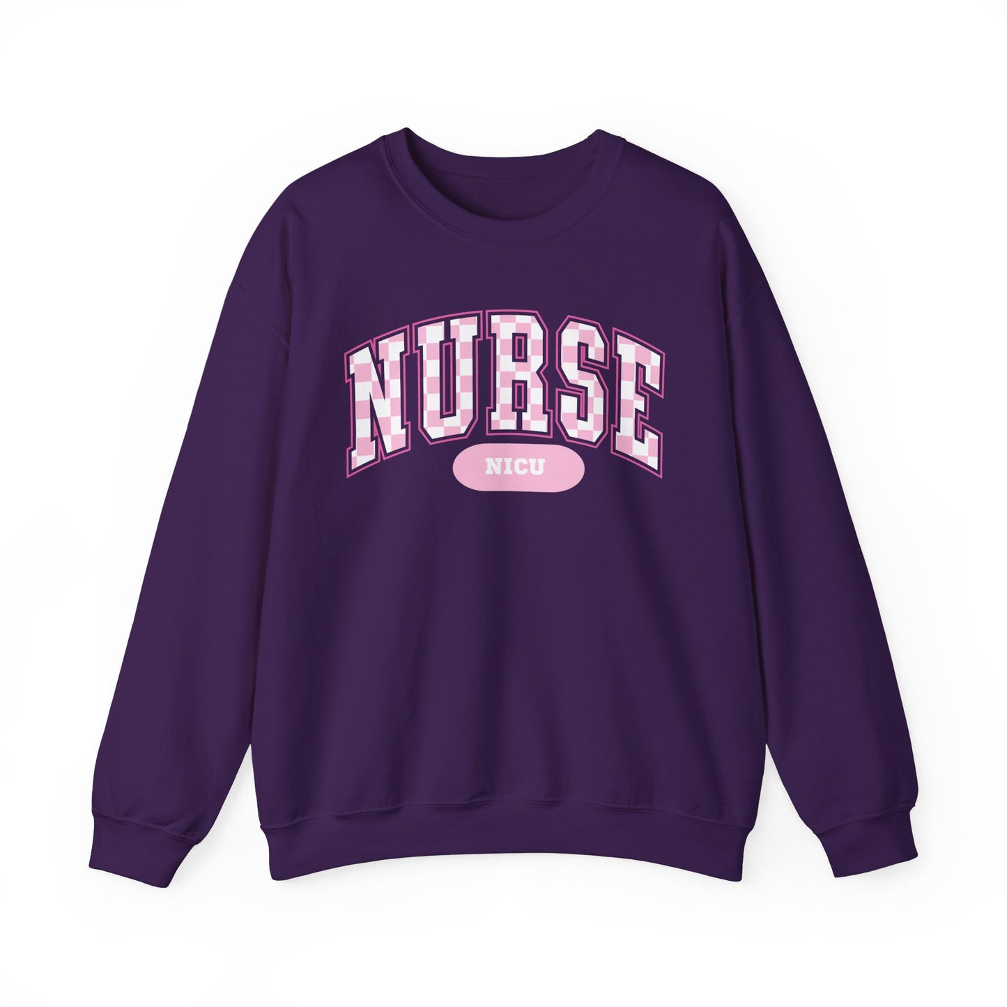 Retro Checkered NICU Nurse Varsity Letter Nurse Sweatshirt, Gildan Comfy Sweatshirt
