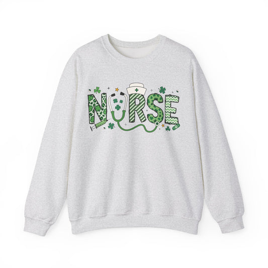 Festive Nurse St. Patricks Day Sweatshirt,  RN sweatershirt, ER Nurse, NICU Nurse, PICU nurse, clover, lucky nurse sweatshirt.